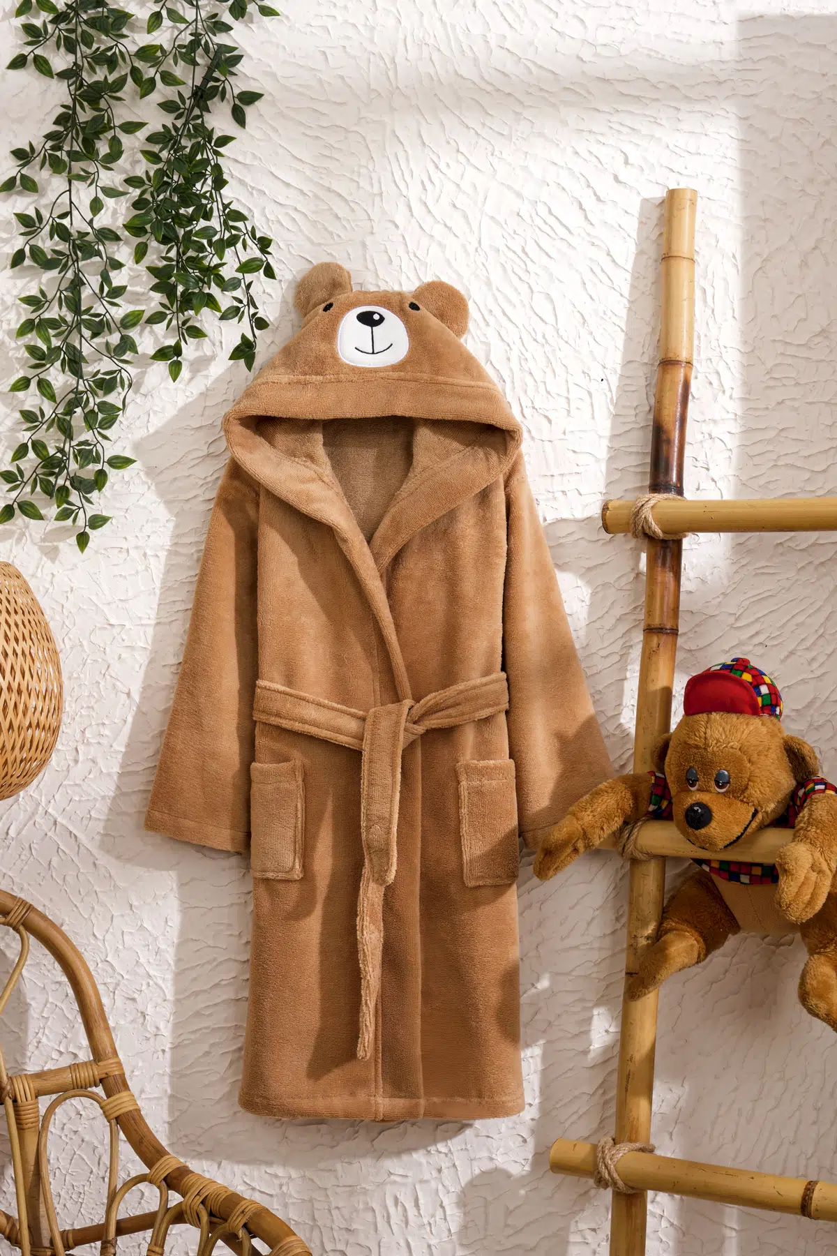 RaSerSa Çocuk Bornozu AYI Temalı - %100 Pamuk, Kapüşonlu, Unisex, Yumuşak ve Su Emici