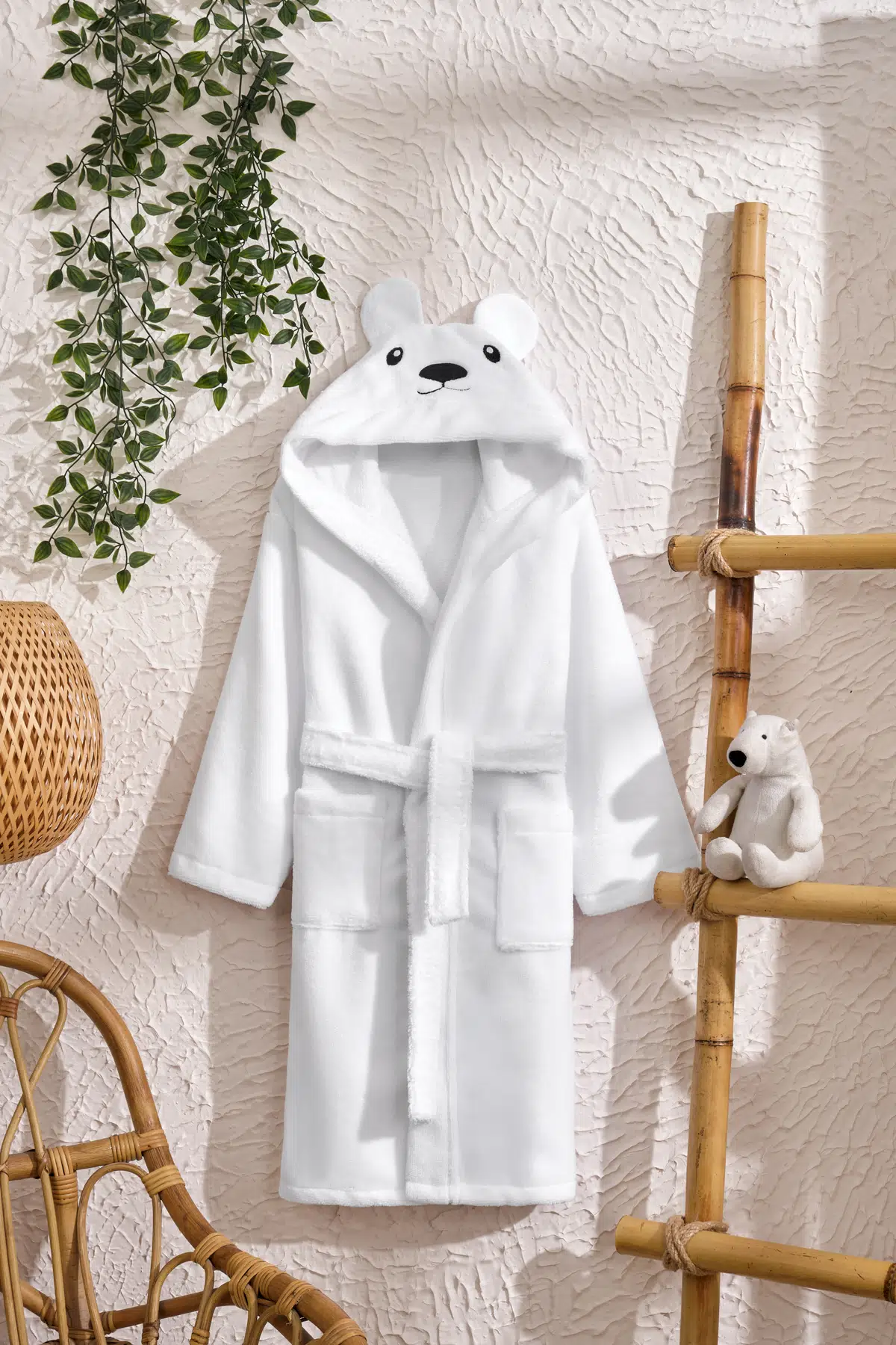 RaSerSa Çocuk Bornozu KUTUP AYISI Temalı - %100 Pamuk, Kapüşonlu, Unisex, Yumuşak ve Su Emici